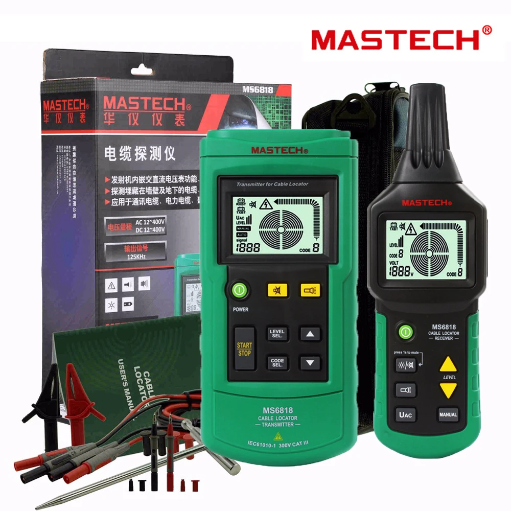 

Portable Mastech MS6818 Professional Wire Cable Tracker Metal Pipe Locator Detector Tester Line Tracker Voltage12~400V Receiver