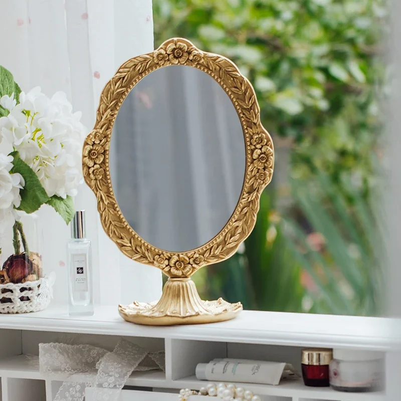

Эстетическое Золотое зеркало, декоративное неправильное настольное стоячее винтажное зеркало, украшение для макияжа Lustra, украшение комнаты CY50DM