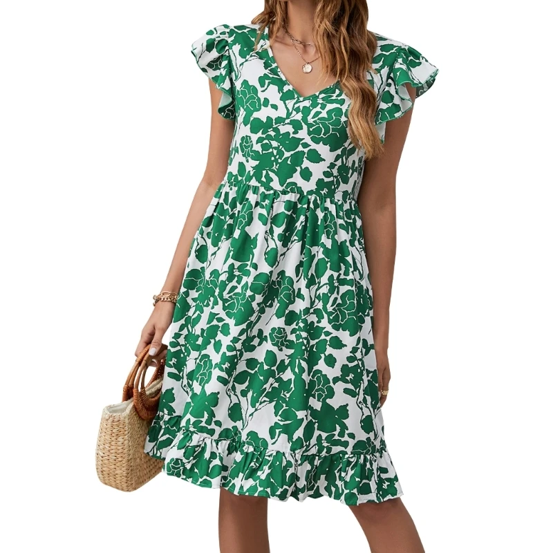 Womens Boho Flowy Puff Short Sleeve V Neck Floral Midi Dress Swing Summer Dress Beach Wedding Guest Dresses 517D
Womens Boho Flowy Puff Short Sleeve V Neck Floral Midi Dress Swing Summer Dress Beach Wedding Guest Dresses 517D