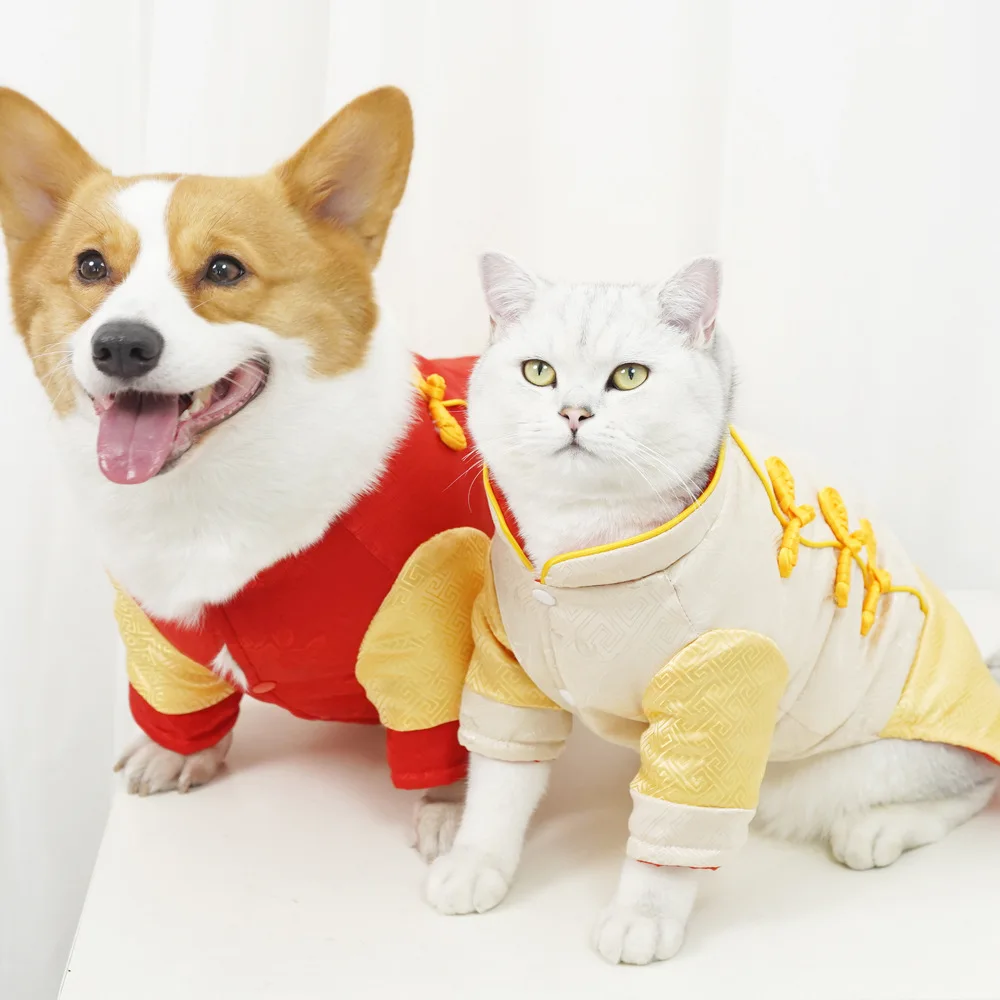 

Autumn And Winter Dog Clothes Teddy Fight Corgi Cat Pet Cotton Suit Tang Suit Non-stick Wool Spot New Batch