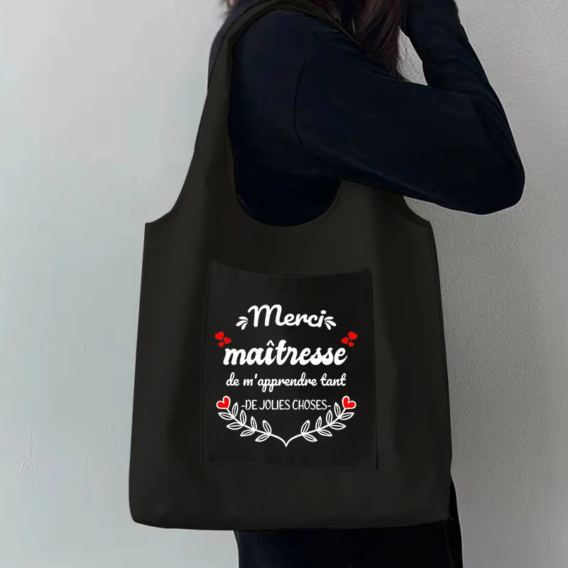 Women Black Shopping Bag Large-capacity Shoulder Bag Merci Maîtresse Print Canvas Bags Reusable Eco-friendly Student Handbag
Women Black Shopping Bag Large-capacity Shoulder Bag Merci Maîtresse Print Canvas Bags Reusable Eco-friendly Student Handbag