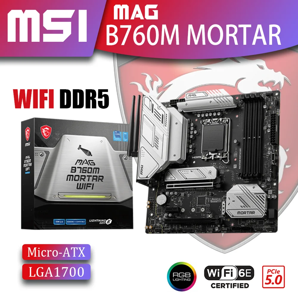 New MSI MAG B760M MORTAR WIFI DDR5 Motherboard LGA1700 Mainboard 128G Support Intel 12th 13th Gen i5 i7 i9 Kit mATX RGB
New MSI MAG B760M MORTAR WIFI DDR5 Motherboard LGA1700 Mainboard 128G Support Intel 12th 13th Gen i5 i7 i9 Kit mATX RGB