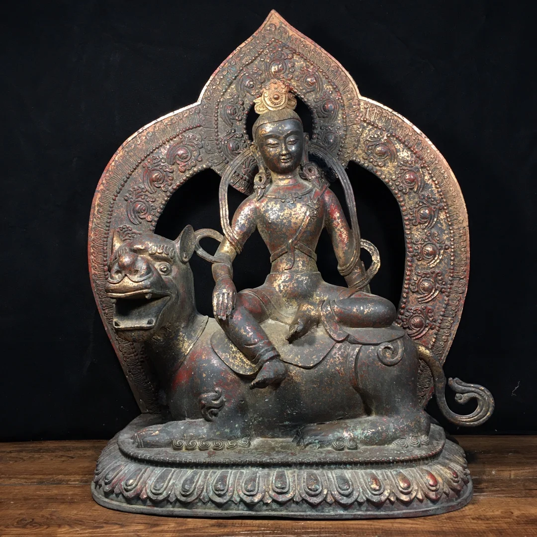 20"Tibetan Temple Old Bronze Cinnabars Manjushri Bodhisattva Buddhism Backlight Mythical Animals worship hall Town house
20"Tibetan Temple Old Bronze Cinnabars Manjushri Bodhisattva Buddhism Backlight Mythical Animals worship hall Town house