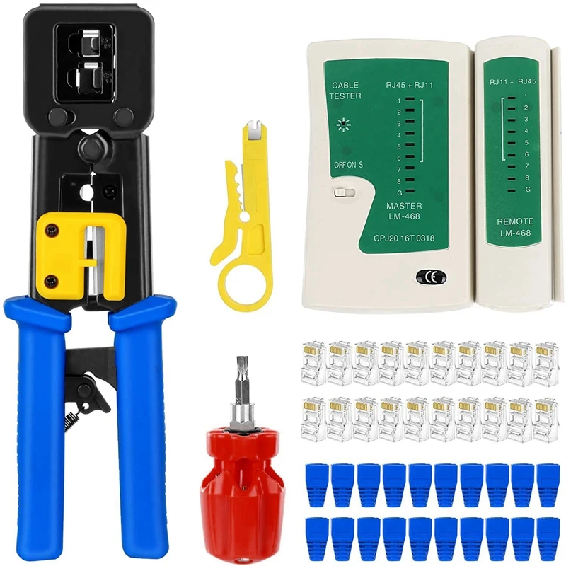 HOT-RJ45 Crimp Tool Kit Pass Thru Cat5 Cat5e Cat6 RJ45 Crimping Tool With 20PCS RJ45 Cat6 Pass Through Connectors And Covers
HOT-RJ45 Crimp Tool Kit Pass Thru Cat5 Cat5e Cat6 RJ45 Crimping Tool With 20PCS RJ45 Cat6 Pass Through Connectors And Covers