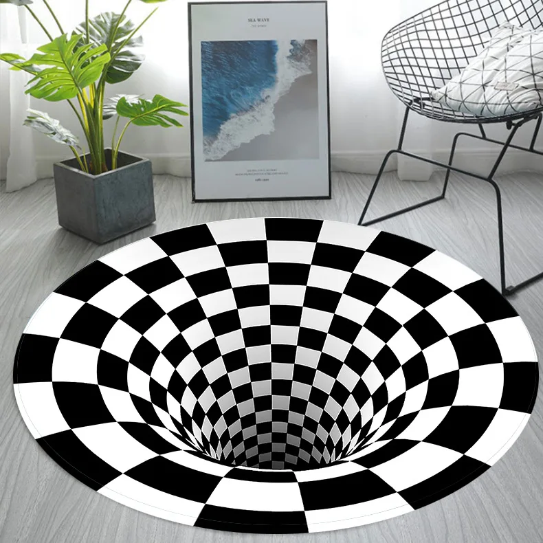 Высококачественный круглый черно-белый 3D-коврик с рисунком ловушки, компьютерный коврик для стула
Высококачественный круглый черно-белый 3D-коврик с рисунком ловушки, компьютерный коврик для стула