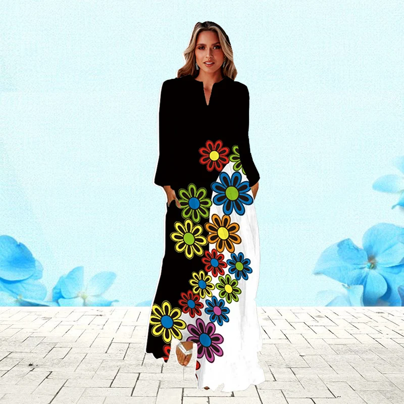 MOVOKAKA Ladies Autumn Winter Dress Women Long Sleeve Loose V-neck Casual Party Dresses Elegant Flowers Print Vintage Long Dress
MOVOKAKA Ladies Autumn Winter Dress Women Long Sleeve Loose V-neck Casual Party Dresses Elegant Flowers Print Vintage Long Dress