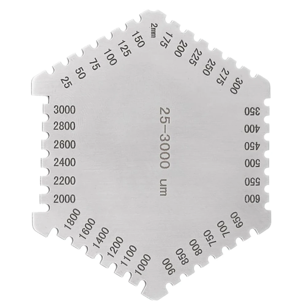 Stainless Steel Hexagon Wet Film Comb Thickness Gauge Paint Wet Film 25-3000um Measuring Tool Construction Tools
Stainless Steel Hexagon Wet Film Comb Thickness Gauge Paint Wet Film 25-3000um Measuring Tool Construction Tools