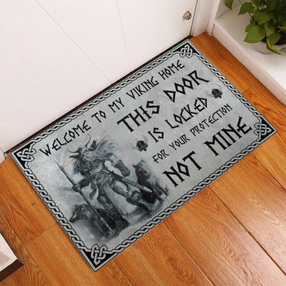 

CLOOCL Retro Doormat Welcome To Viking Home One-sided Printing Floor Mat Flannel Antiskid Carpet Fashion Room Decoration