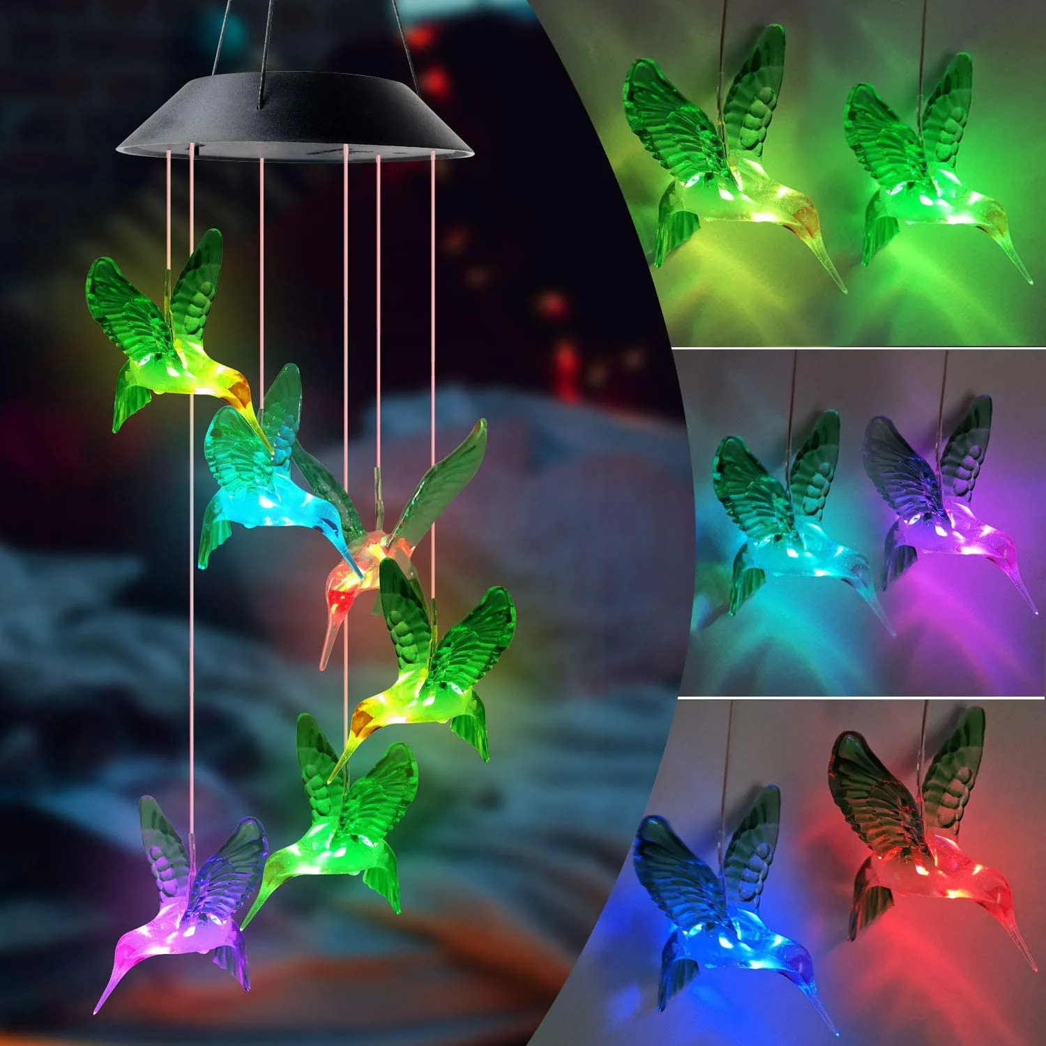 Outdoor Solar Wind Chimes Led Lights Hummingbird Garden Terrace Decorations 2022 Balcony Colorful Swinging Wind Chime Ornament 
Outdoor Solar Wind Chimes Led Lights Hummingbird Garden Terrace Decorations 2022 Balcony Colorful Swinging Wind Chime Ornament