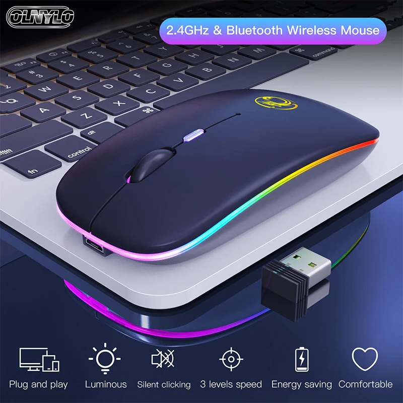 Wireless Mouse Bluetooth USB Rechargeable RGB Mouse Wireless Silent Computer Mouse Illuminated Mouse For Laptop PC iPad
Wireless Mouse Bluetooth USB Rechargeable RGB Mouse Wireless Silent Computer Mouse Illuminated Mouse For Laptop PC iPad