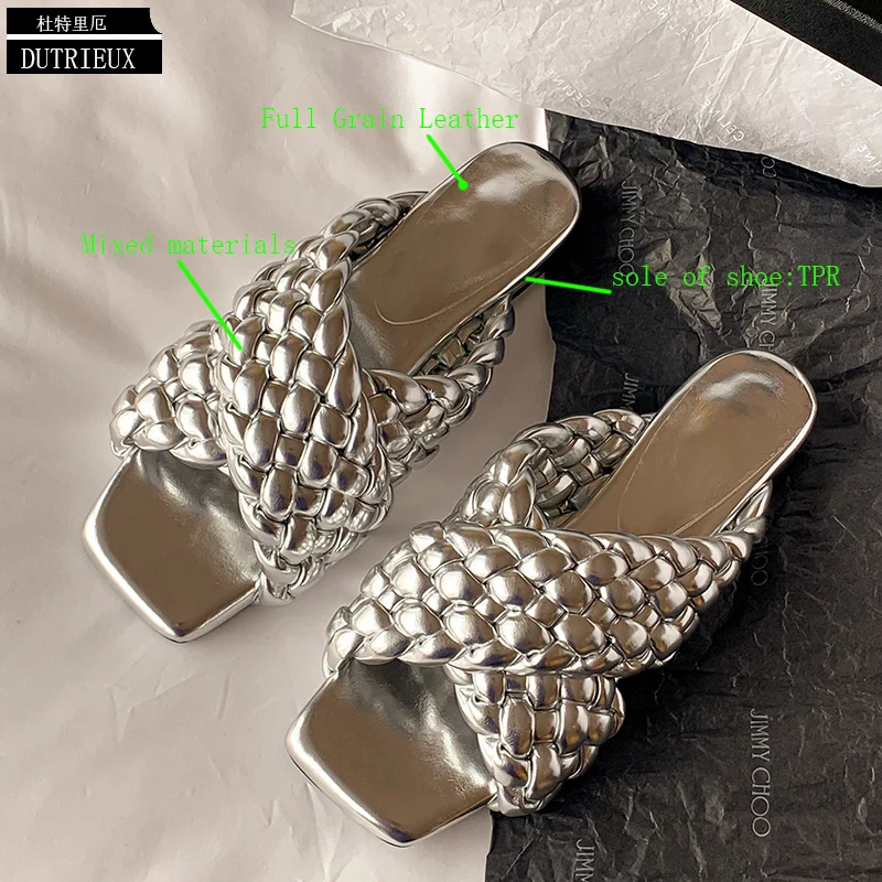 Fashion Slippers 2023 Flats Outside Shoes Women Slides New Female Summer Flip Flops Weave Full Grain Leather Ladies Sandals 
Fashion Slippers 2023 Flats Outside Shoes Women Slides New Female Summer Flip Flops Weave Full Grain Leather Ladies Sandals