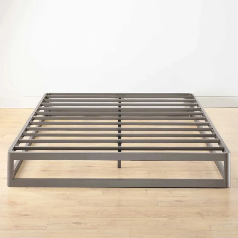 

9" Metal Platform Bed with Steel Slats, Champagne Grey, Queen