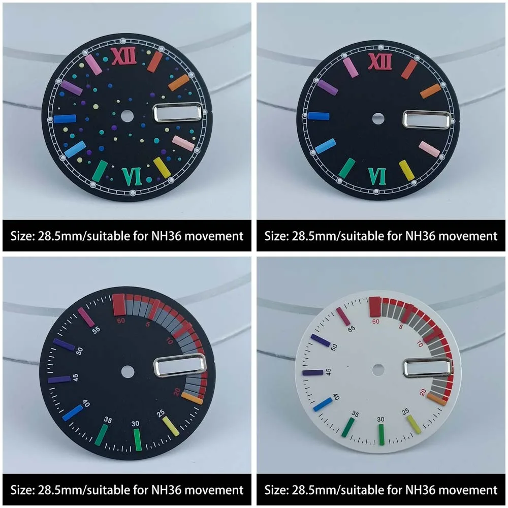 Циферблат NH36 28,5 мм, новый циферблат радужных часов подходит для SKX007, двойной календарь, улучшенный циферблат, подходит для движения NH36
Циферблат NH36 28,5 мм, новый циферблат радужных часов подходит для SKX007, двойной календарь, улучшенный циферблат, подходит для движения NH36