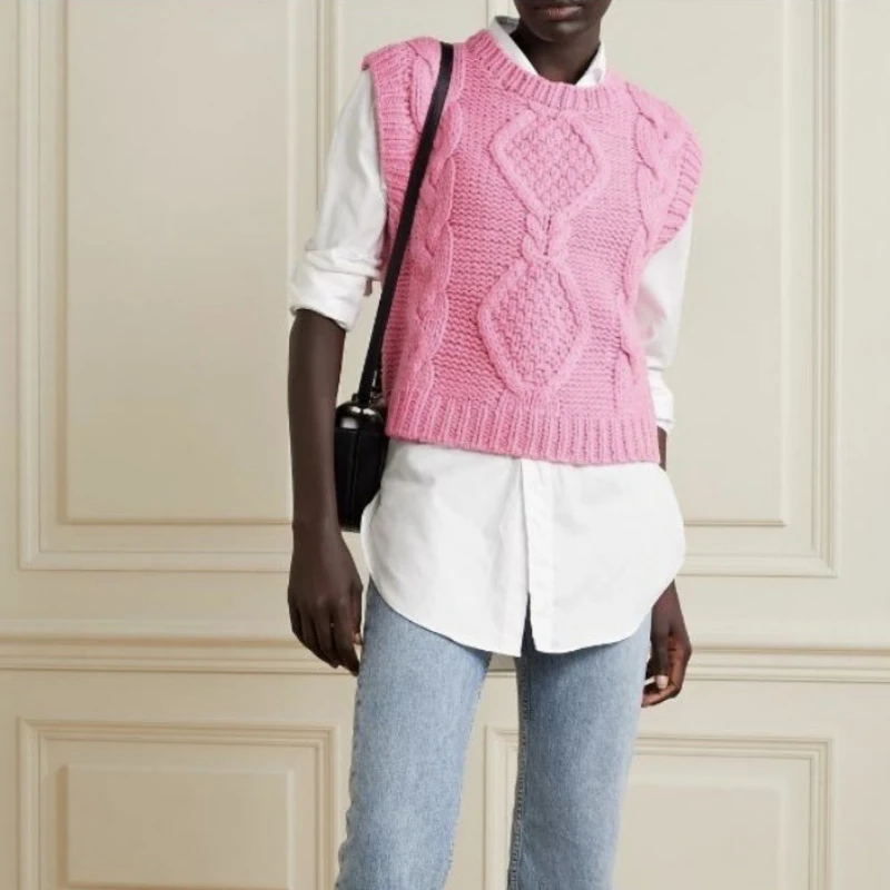 2022 New Ladies Coarse Twisted O-Neck Sweater Tank Top Wool Blended Women's Sleeveless Vest Female Sweet Knitwear 
2022 New Ladies Coarse Twisted O-Neck Sweater Tank Top Wool Blended Women's Sleeveless Vest Female Sweet Knitwear