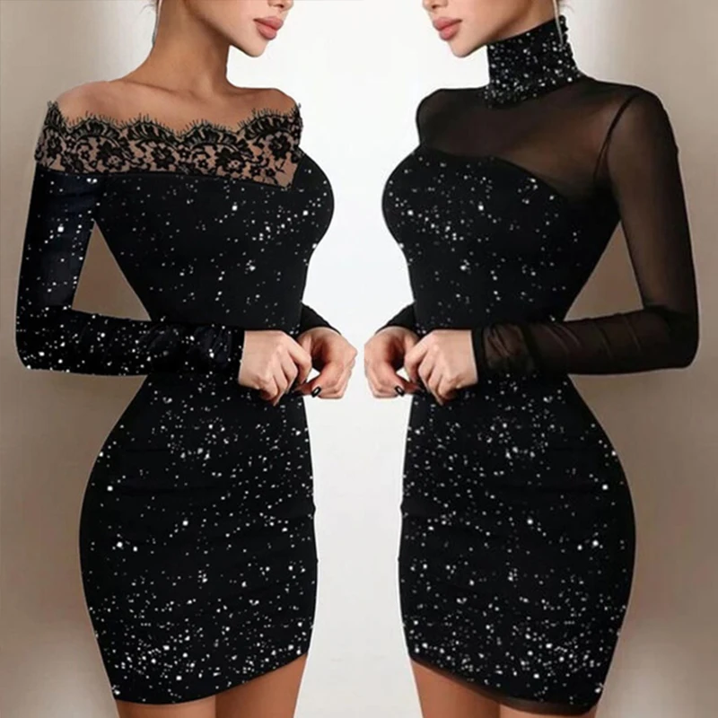 Sexy Lace Women Mini Dress Long Sleeve Slash Neck Turtleneck Dress Night Club Party Bodycon Dress New Elegant Princess Dress
Sexy Lace Women Mini Dress Long Sleeve Slash Neck Turtleneck Dress Night Club Party Bodycon Dress New Elegant Princess Dress