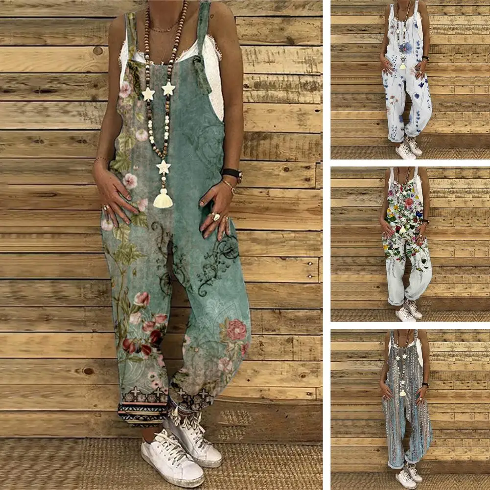 Chic Printing Women Jumpsuits Summer Overall Loose Backless Lady Sleeveless Casual Wide Leg Pants Rompers Vintage Female Clothes
Chic Printing Women Jumpsuits Summer Overall Loose Backless Lady Sleeveless Casual Wide Leg Pants Rompers Vintage Female Clothes