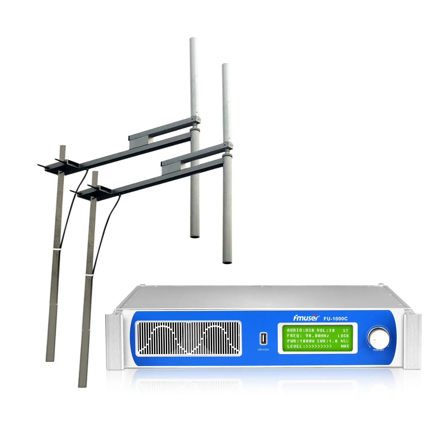 FMUSER 1000Watts FU-1000C 1KW FM Radio Transmitter With Two Bays FU-DV2 Antenna Splitter 98ft Cable For Radio Station
FMUSER 1000Watts FU-1000C 1KW FM Radio Transmitter With Two Bays FU-DV2 Antenna Splitter 98ft Cable For Radio Station