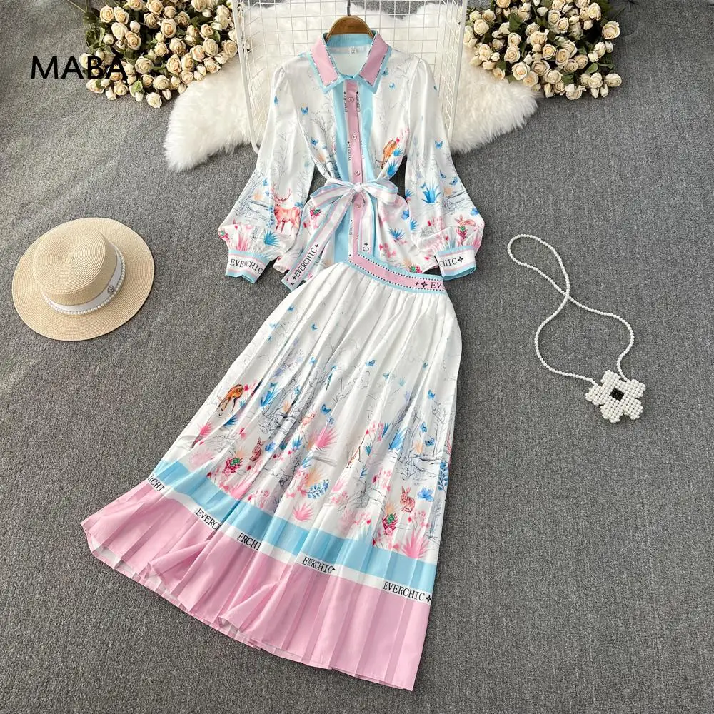 Retro Designer Floral Print Sweet Two Piece Set Women Spring Autumn Puff Sleeve Lace-up Shirt Top+pleated Long Skirt elegant
Retro Designer Floral Print Sweet Two Piece Set Women Spring Autumn Puff Sleeve Lace-up Shirt Top+pleated Long Skirt elegant