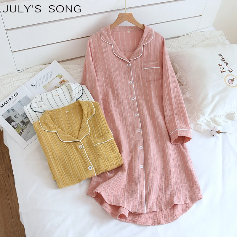 JULY'S SONG Cotton Women Sleepwear Striped Long Sleeve Sleeping Dress Soft Spring Nightwear Casual Female Pyjamas
JULY'S SONG Cotton Women Sleepwear Striped Long Sleeve Sleeping Dress Soft Spring Nightwear Casual Female Pyjamas