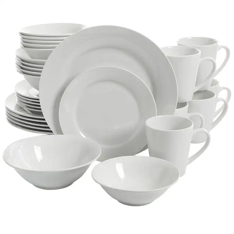 

Noble Court Ceramic Dinnerware Set in White, Set of 30