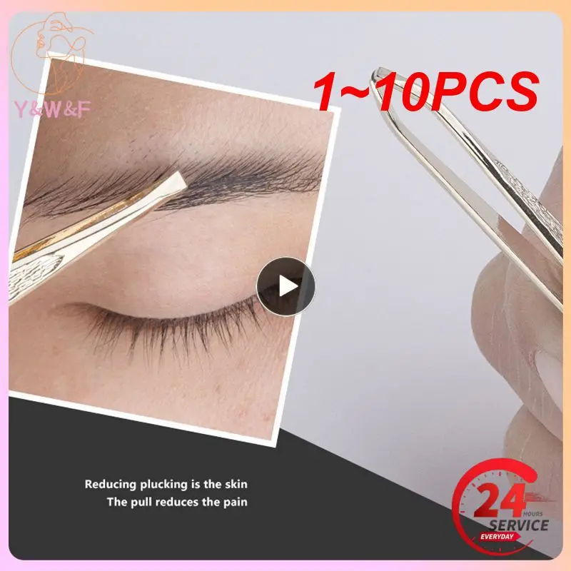 

1~10PCS Professional Gold Eyebrow Tweezers Eyelashes Hair Beauty Slanted Stainless Steel Tweezer Makeup Tool for Face Hair