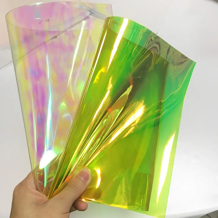 

Magic Bright Color Colorful PVC Transparent Holographic Faux Leather Fabric Sheets for Umbrellas HandBags Keychains DIY Crafts