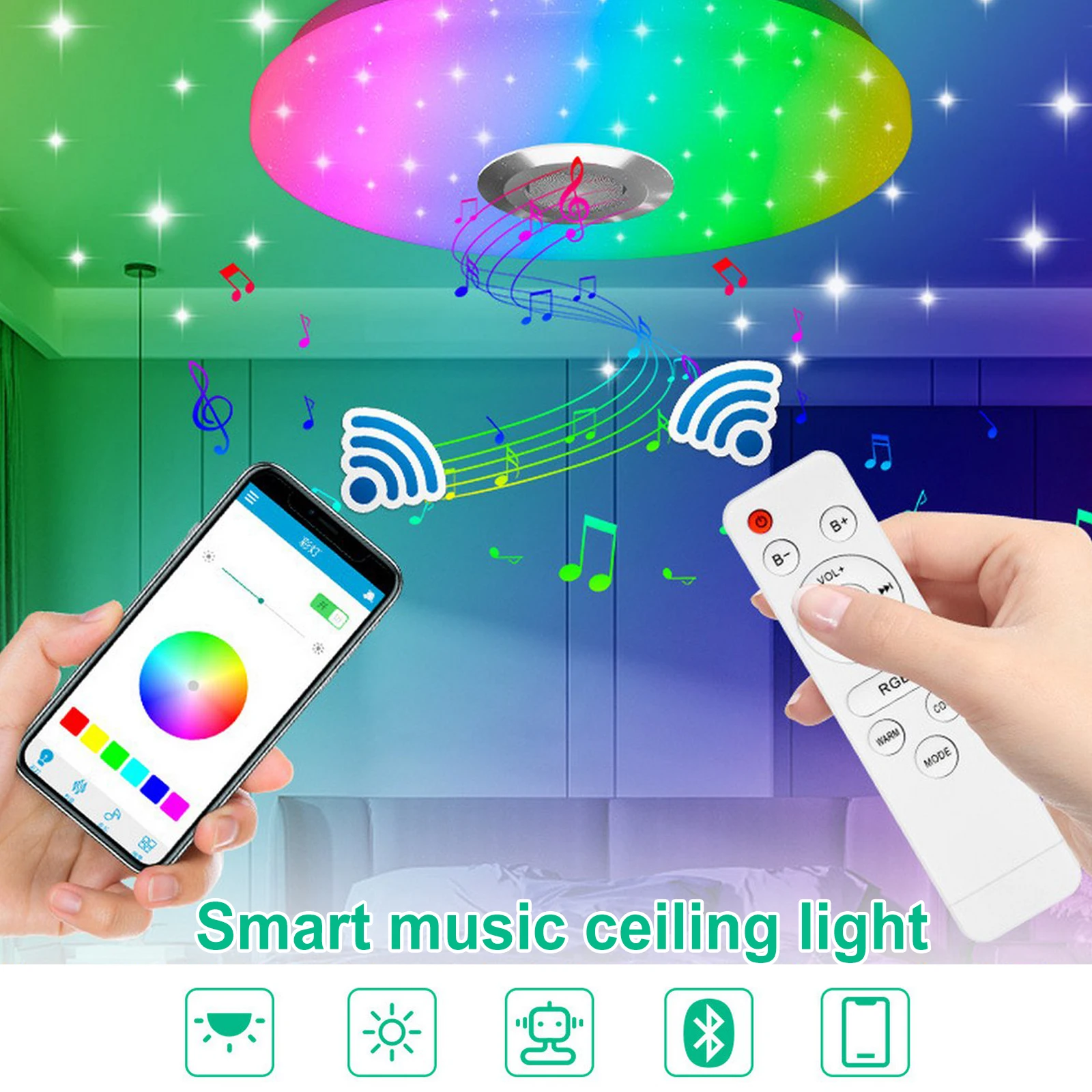 RGB LED Ceiling Light 200W 220V APP Bluetooth Music Light Bedroom Smart Ceiling Lamps Home Lighting With Remote Control
RGB LED Ceiling Light 200W 220V APP Bluetooth Music Light Bedroom Smart Ceiling Lamps Home Lighting With Remote Control