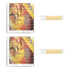 2 Pcs Griddle Grill Accessories Clips BBQ Iron Barbecue Grilled Fish Bamboo Racks Man Neo Net