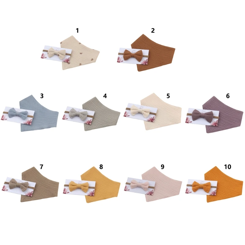 

Лента для волос принцессы с бантом, нагрудники для кормления треугольным шарфом, комплект из мягкого чистого хлопка, однотонная