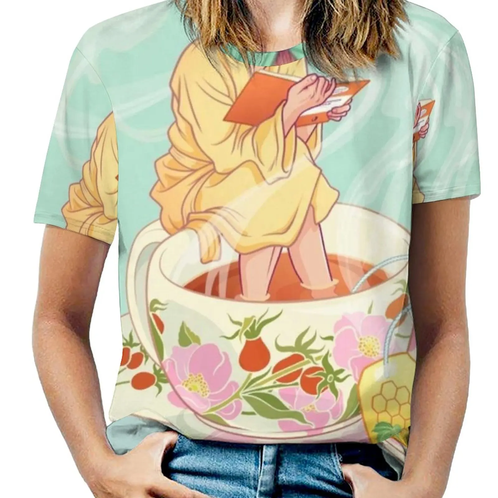 Cure For The Common Cold Woman'S T-Shirt Spring And Summer Printed T Shirts Crew Neck Pullover Top Tea Cup Woman Reading Book
Cure For The Common Cold Woman'S T-Shirt Spring And Summer Printed T Shirts Crew Neck Pullover Top Tea Cup Woman Reading Book