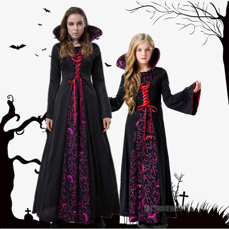 Medieval lace up stand collar printed long dress for adults and children Gothic vampire Halloween costume
Medieval lace up stand collar printed long dress for adults and children Gothic vampire Halloween costume