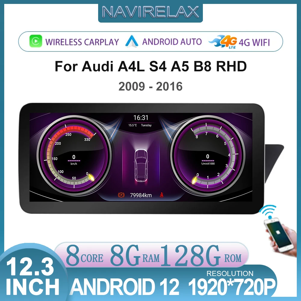 

12,3 дюймовый Android 12 экран для Audi A4 A5 S4 S5 A4L B8 2009-2016 BT автомобильный монитор Carplay стереоколонки Радио мультимедийный плеер