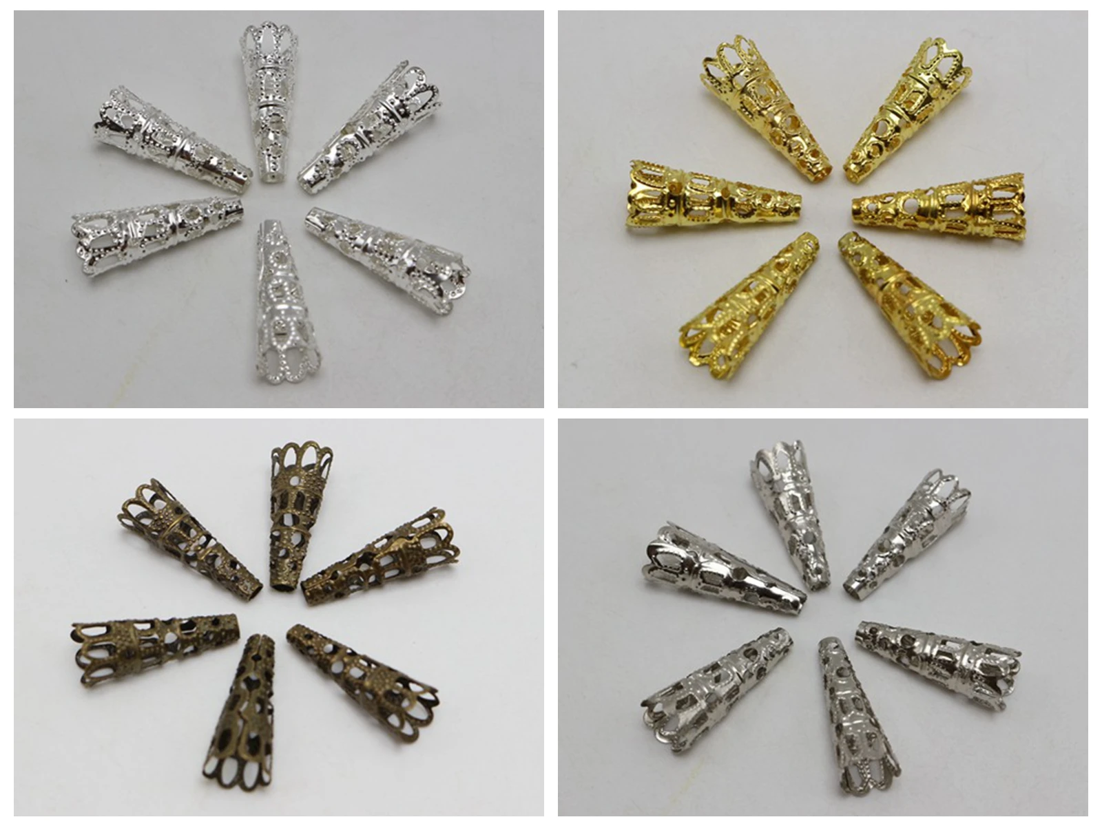 50 Filigree Flower Cone Shape End Beads Cap 22mm Jewelry DIY
50 Filigree Flower Cone Shape End Beads Cap 22mm Jewelry DIY