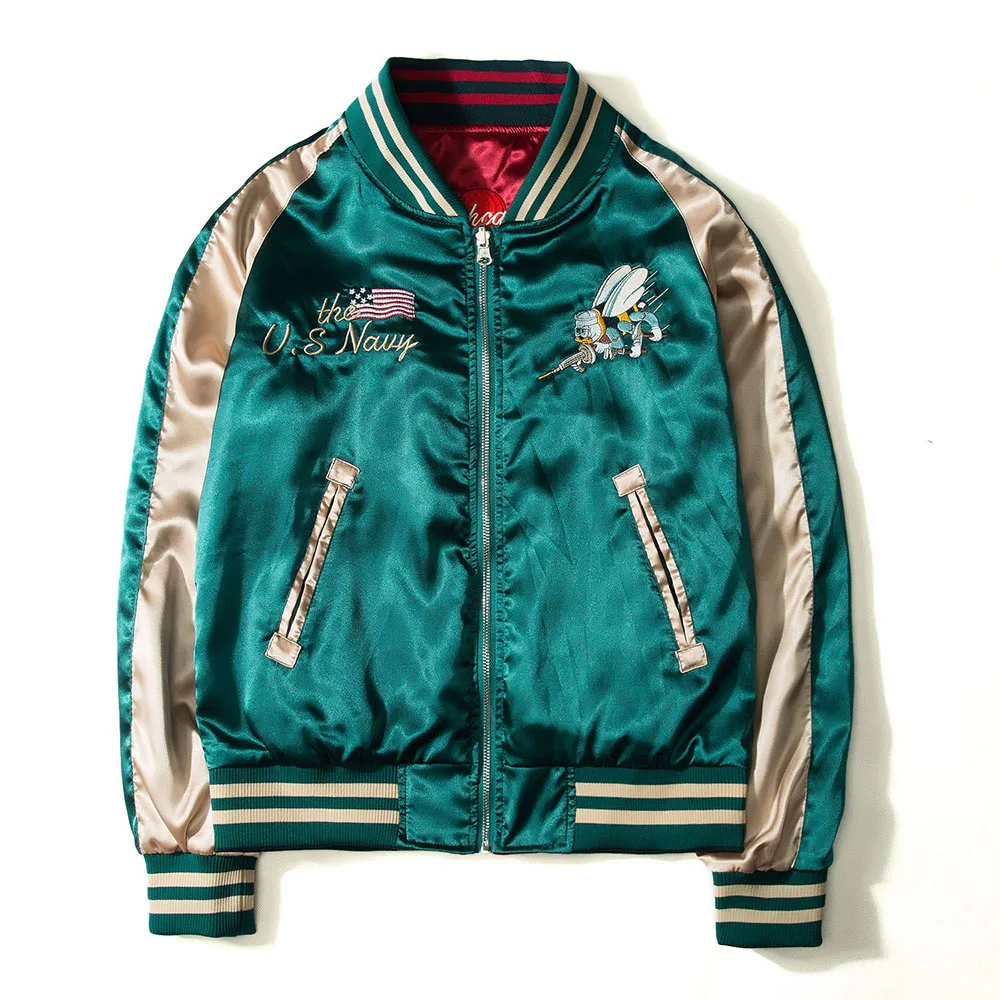 

2022 Japan Yokosuka Embroidery Jacket Men Women Fashion Vintage Baseball Uniform Both Sides Wear Kanye West Bomber Jackets