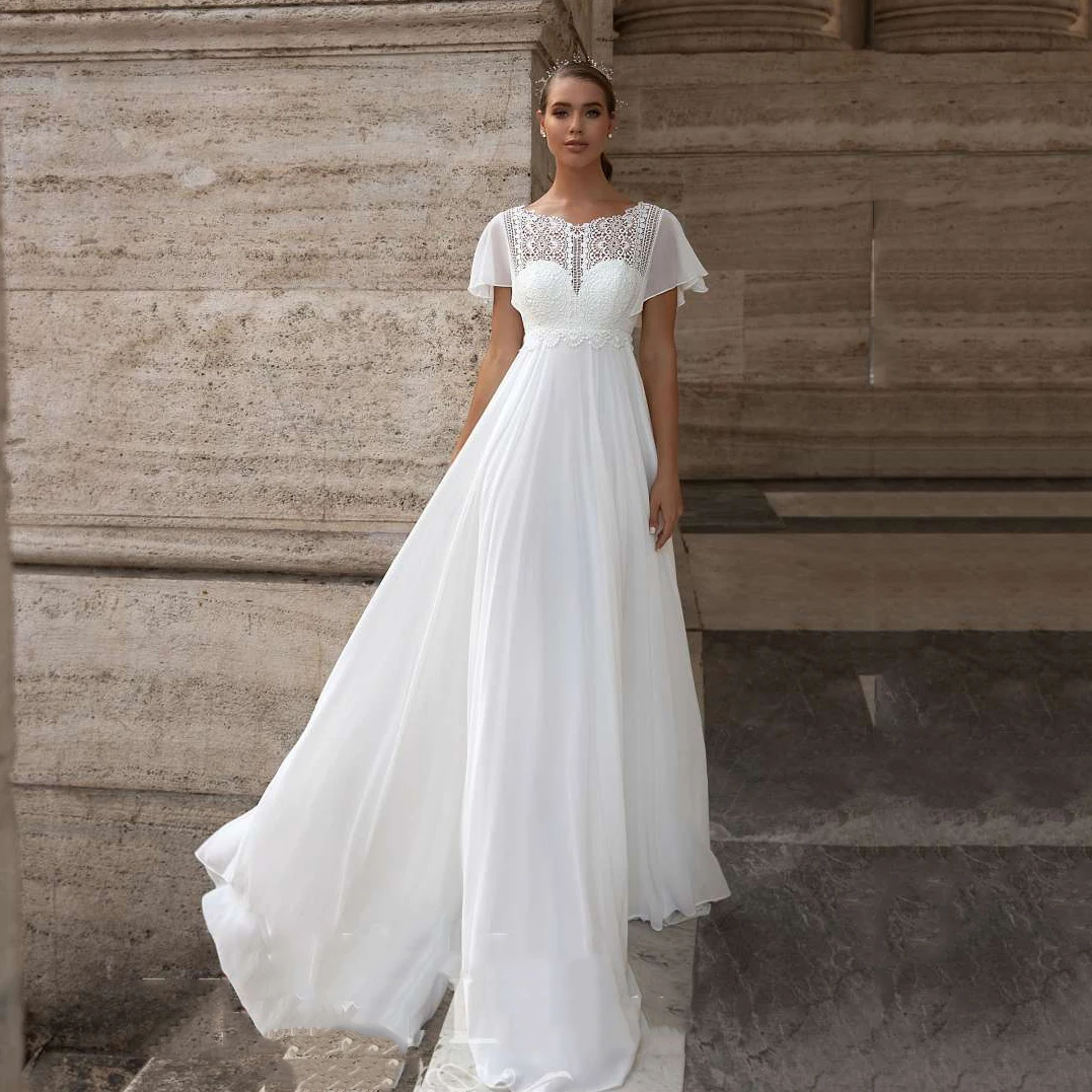 Vintage Chiffon Applique Ladies Elegant A Line Dress Wedding Dress Short Sleeve Luxury Fashion Illusion Beach Bridal Dress 2023
Vintage Chiffon Applique Ladies Elegant A Line Dress Wedding Dress Short Sleeve Luxury Fashion Illusion Beach Bridal Dress 2023
