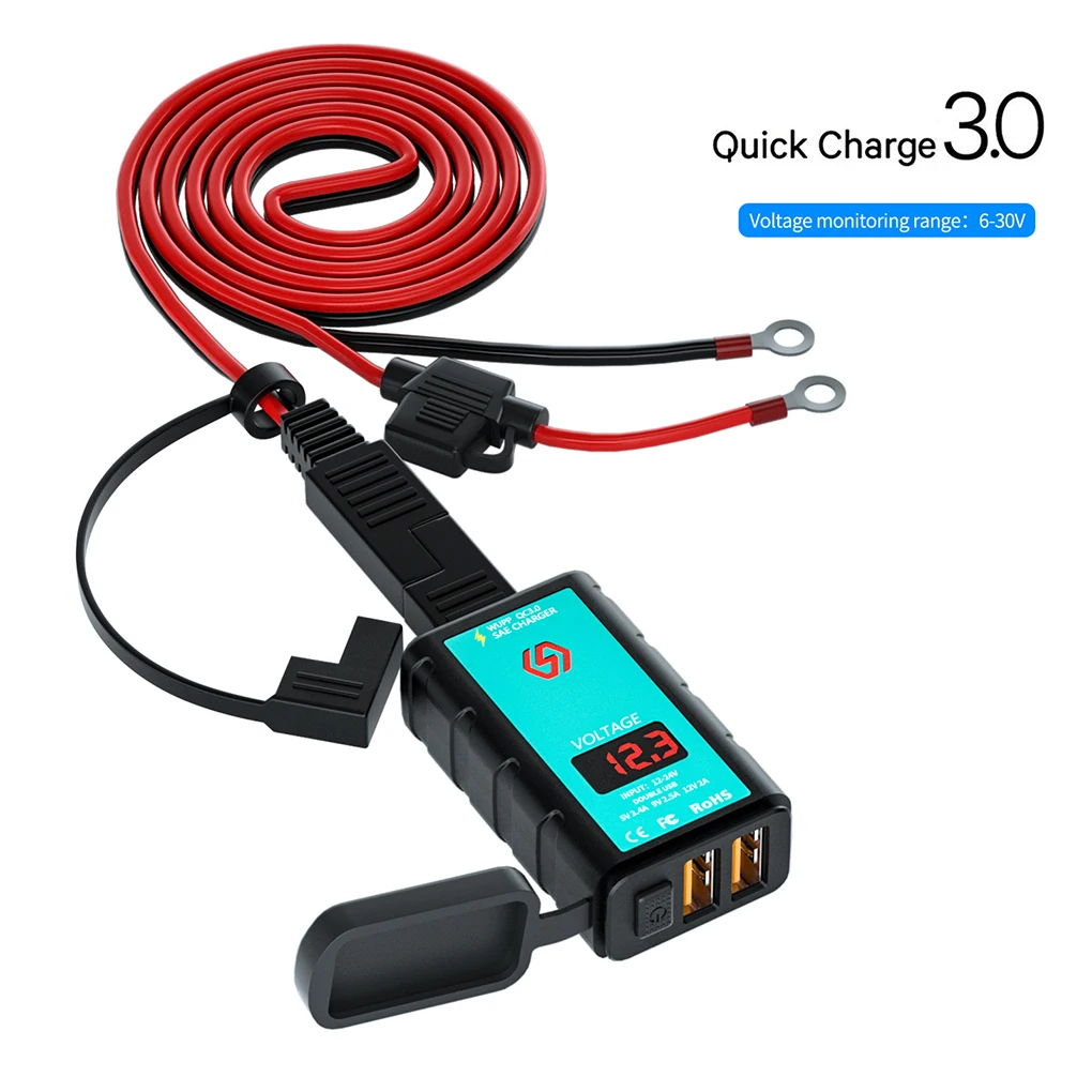 Motorcycle Fast Charger Dual USB Button Switch 12-24V IP66 Waterproof SAE Port 1 4m Cable Voltmeter Boats Socket Power Outlet
Motorcycle Fast Charger Dual USB Button Switch 12-24V IP66 Waterproof SAE Port 1 4m Cable Voltmeter Boats Socket Power Outlet