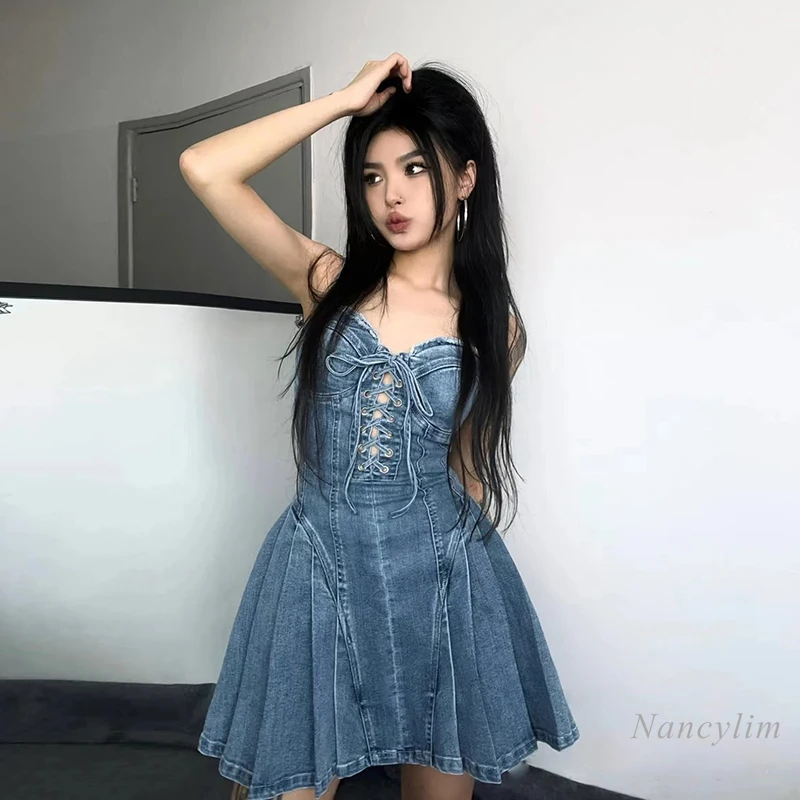 Women's Stretch Denim Dress with Suspenders Summer Sweet and Spicy Style Waist Slimming Temperament Bandage Tube Dresses 2022
Women's Stretch Denim Dress with Suspenders Summer Sweet and Spicy Style Waist Slimming Temperament Bandage Tube Dresses 2022