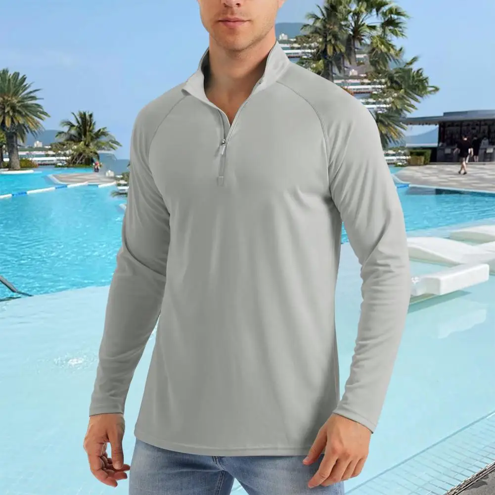 Men Elastic T-shirt Uv Protection Long Sleeve Stand Collar T-shirt for Men Outdoor Fishing Swimming Hiking Pullover Tops Solid 
Men Elastic T-shirt Uv Protection Long Sleeve Stand Collar T-shirt for Men Outdoor Fishing Swimming Hiking Pullover Tops Solid