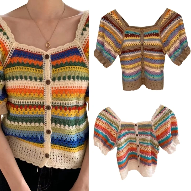 New style Womens Hollow-Out Cardigan Y2K Crochet Knitted Crop Tops Streetwear Summer Tees
New style Womens Hollow-Out Cardigan Y2K Crochet Knitted Crop Tops Streetwear Summer Tees