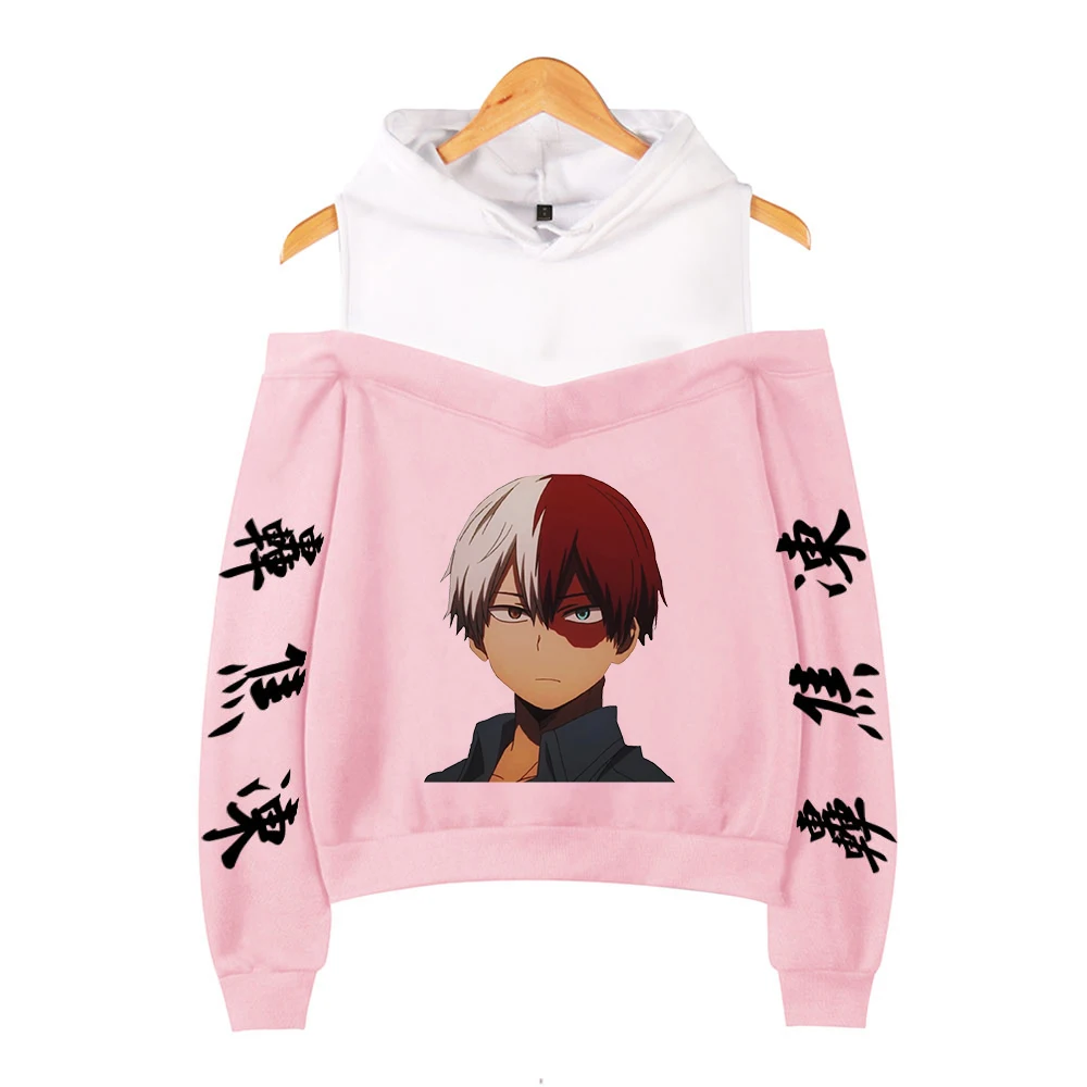 Женская толстовка с капюшоном My Hero академия, Женская толстовка с открытыми плечами, пуловер, уличная одежда в стиле Харадзюку, костюм