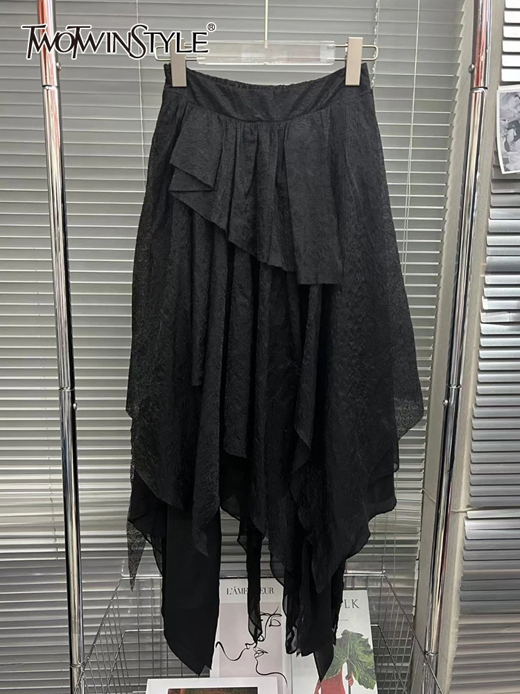 TWOTWINSTYLE Solid Skirts For Women High Waist Patchwork Asymmetrical A Line Knee Length Skirt Female Fashion Style Clothing New
TWOTWINSTYLE Solid Skirts For Women High Waist Patchwork Asymmetrical A Line Knee Length Skirt Female Fashion Style Clothing New