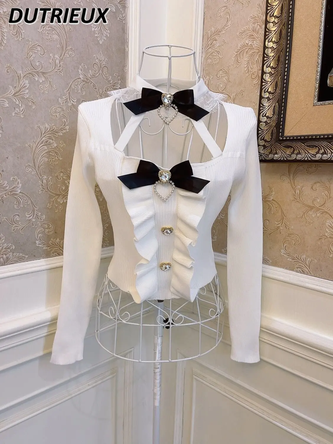 Lolita Style Top Princess Bowknot Knitted Sweater Diamond Lace Long Sleeve Pullover Sweater Lacework Slim Fit Women's Halter Top
Lolita Style Top Princess Bowknot Knitted Sweater Diamond Lace Long Sleeve Pullover Sweater Lacework Slim Fit Women's Halter Top