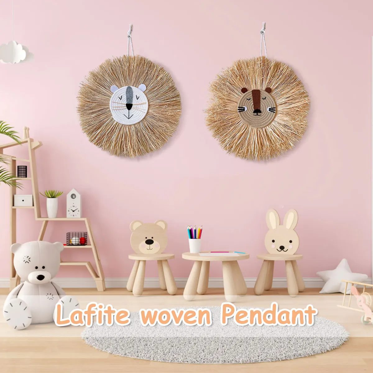 Lion Hanging Decor Hand-Woven Lion Tiger Straw Wall Ornament Cartoon Lion Head Hanging Decorations Craft Weaving Hanging Decor
Lion Hanging Decor Hand-Woven Lion Tiger Straw Wall Ornament Cartoon Lion Head Hanging Decorations Craft Weaving Hanging Decor