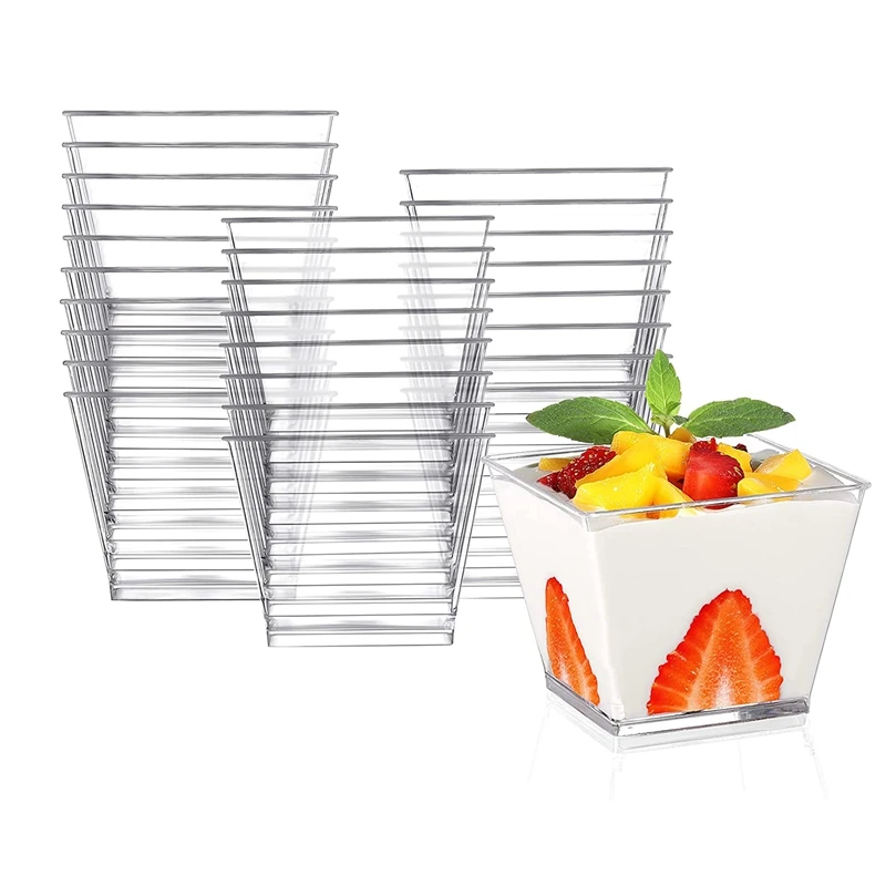 200 Pack Square Clear Plastic Dessert Cups Small Tumbler Cups Great For Desserts, Appetizers, Puddings, Mousse And More
200 Pack Square Clear Plastic Dessert Cups Small Tumbler Cups Great For Desserts, Appetizers, Puddings, Mousse And More