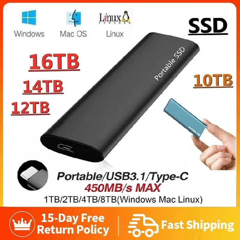 4TB SSD High Capacity Mobile Solid State Drive Portable 16TB 8TB Hard Drive Storage Device Computer USB 3.1 Mobile Hard Drives
4TB SSD High Capacity Mobile Solid State Drive Portable 16TB 8TB Hard Drive Storage Device Computer USB 3.1 Mobile Hard Drives