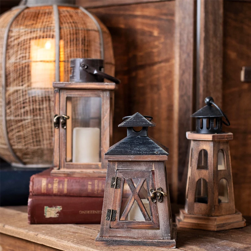 

Vintage Lanterns Candle Holder Nordic Dining Table Luxury Wooden Candles Holder Aesthetic Cage Porta Velas Decoration GXR45XP
