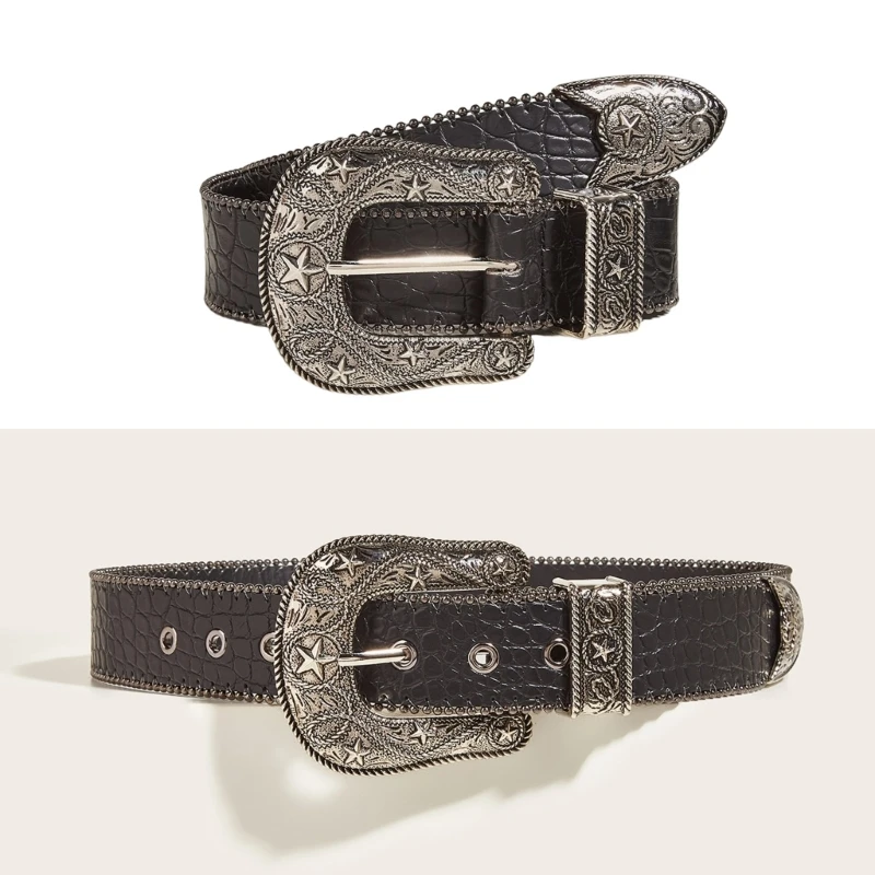 28TF Woman Skirt Waist Belt Fashion Adjustable Buckle Belt with Relief Star Pattern
28TF Woman Skirt Waist Belt Fashion Adjustable Buckle Belt with Relief Star Pattern