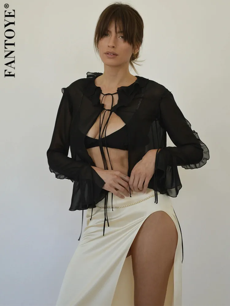 Fantoye V Neck See Through Drawstring T Shirt Women Solid Long Sleeve Elegant Female Cardigan Sexy Slim Lace Up Black Tops
Fantoye V Neck See Through Drawstring T Shirt Women Solid Long Sleeve Elegant Female Cardigan Sexy Slim Lace Up Black Tops