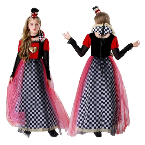 Платье для косплея Queen Hearts, детские костюмы для взрослых из Алисы и страны чудес, красное платье для покера, одежда для королевы, карнавала, Хэллоуина, маскарада, Пурим