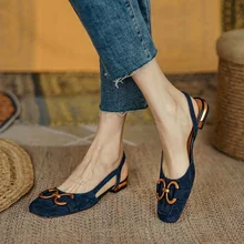 Retro Low-heeled Baotou Sandals Womens 2023 Summer New Slingback Suede Office Ladies Shoes Sandal Slip on Woman Flats